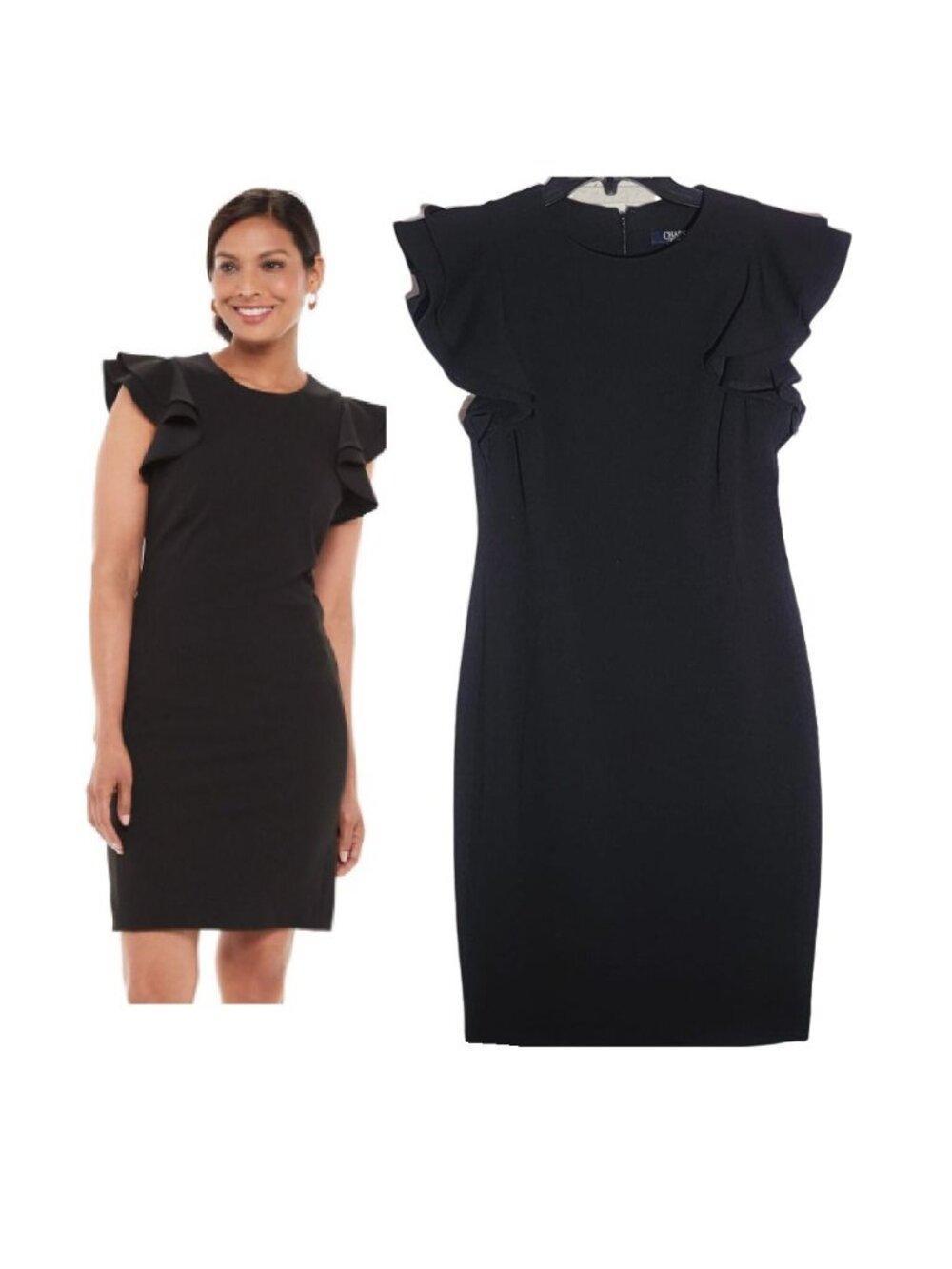 Elegant Chaps Sz 4 Black Sheath Dress with Flutter Sleeves for Office or Formal
